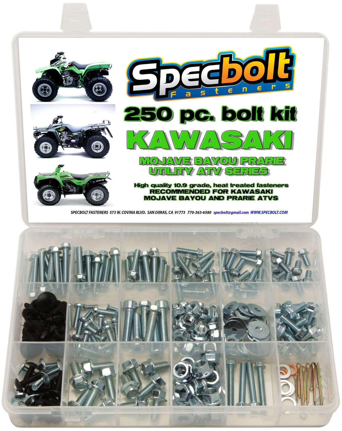 250pc Specbolt Utility ATV Bolt Kit FITS: Kawasaki KLT KSF KLF KEF KVF KSV & KLF Models Quad Brute Force Bayou Lakota Sport Mojave Prarie Advantage Classic & V Force 220 250 300 360 400 620 650 700