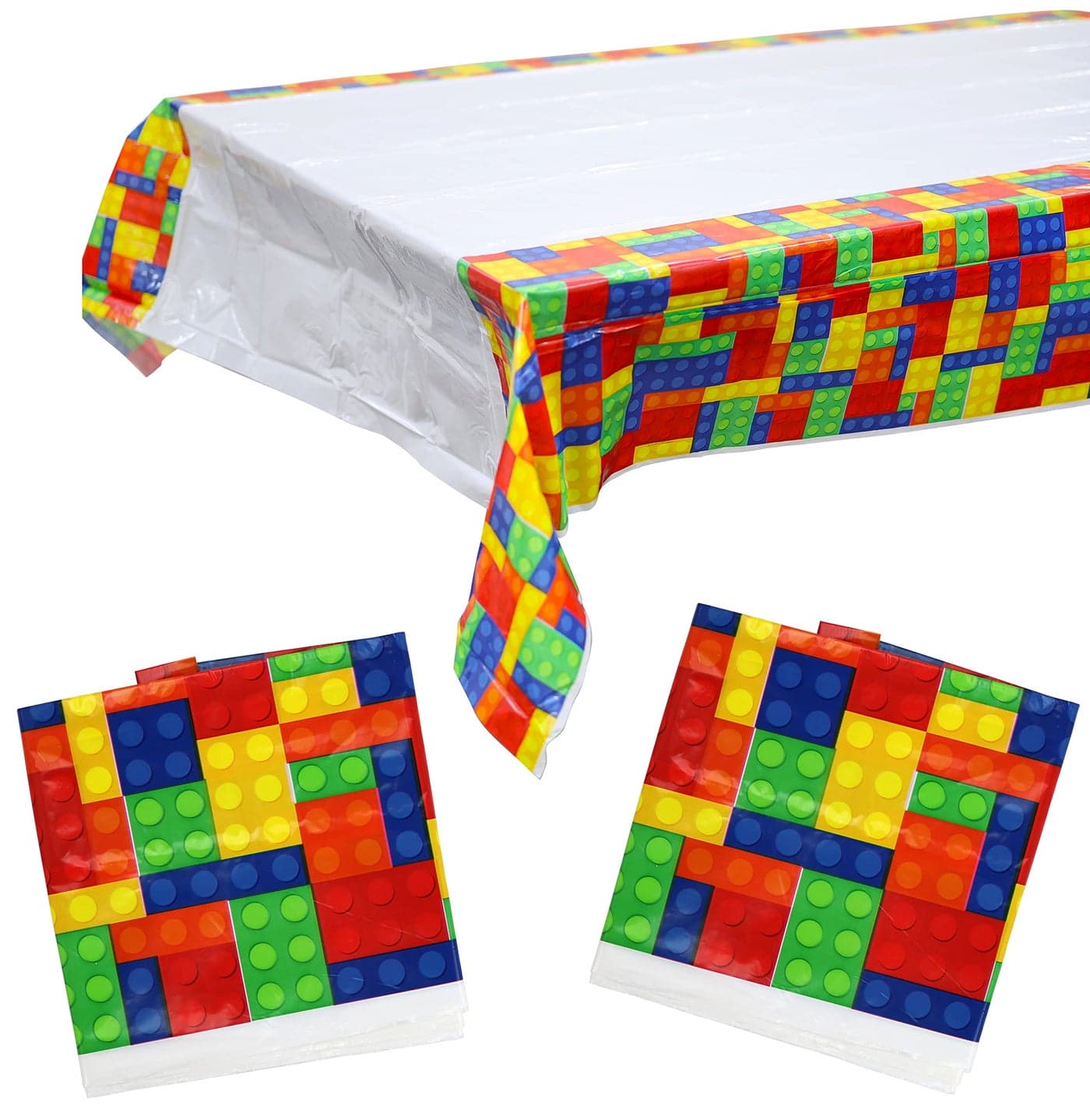 Iconikal 3 Pack Building Block Party Supplies Tablecloth Table Cover with Colorful Decorations for Childrens Boys Kids Birthday Party Decoration 54 x 84 inches