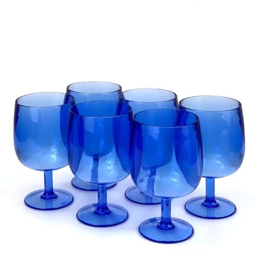 Yalin Set of 6 Unbreakable 12 oz Acrylic Plastic Wine and Water Tumbler Stackable Goblets. (Blue, 12 oz)