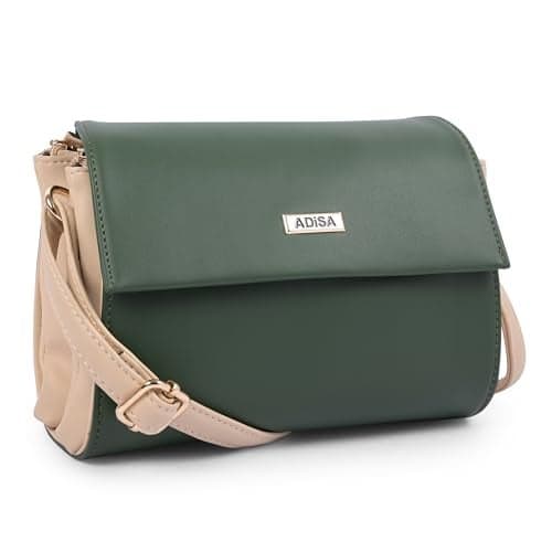 ADISA Women Girls Dual Cross Body Sling Bag (SL5158) (Dark Green)