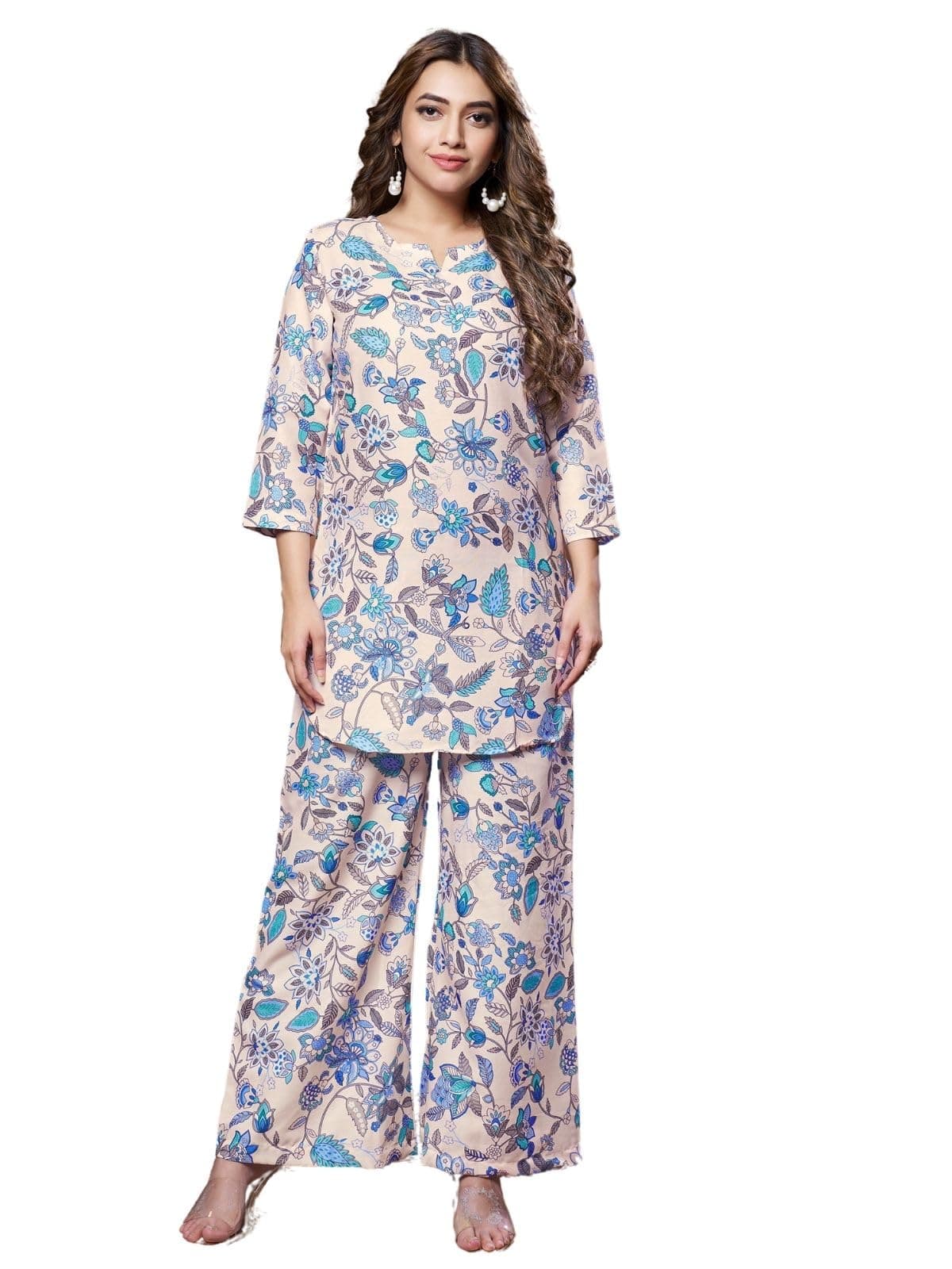 GRECIILOOKS Women's Rayon Floral Regular Fit Co Ord Sets (GL-W1705&TR798_White_S)