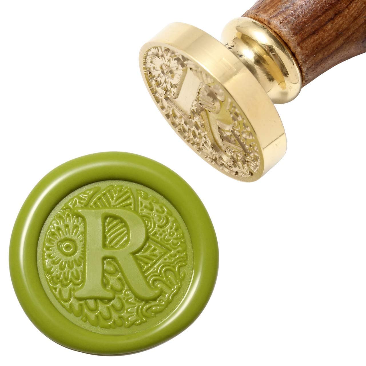 Letter R Wax Seal Stamp Yoption Brass Head Botanical Alphabet Initial Sealing Stamp with Wooden Handle