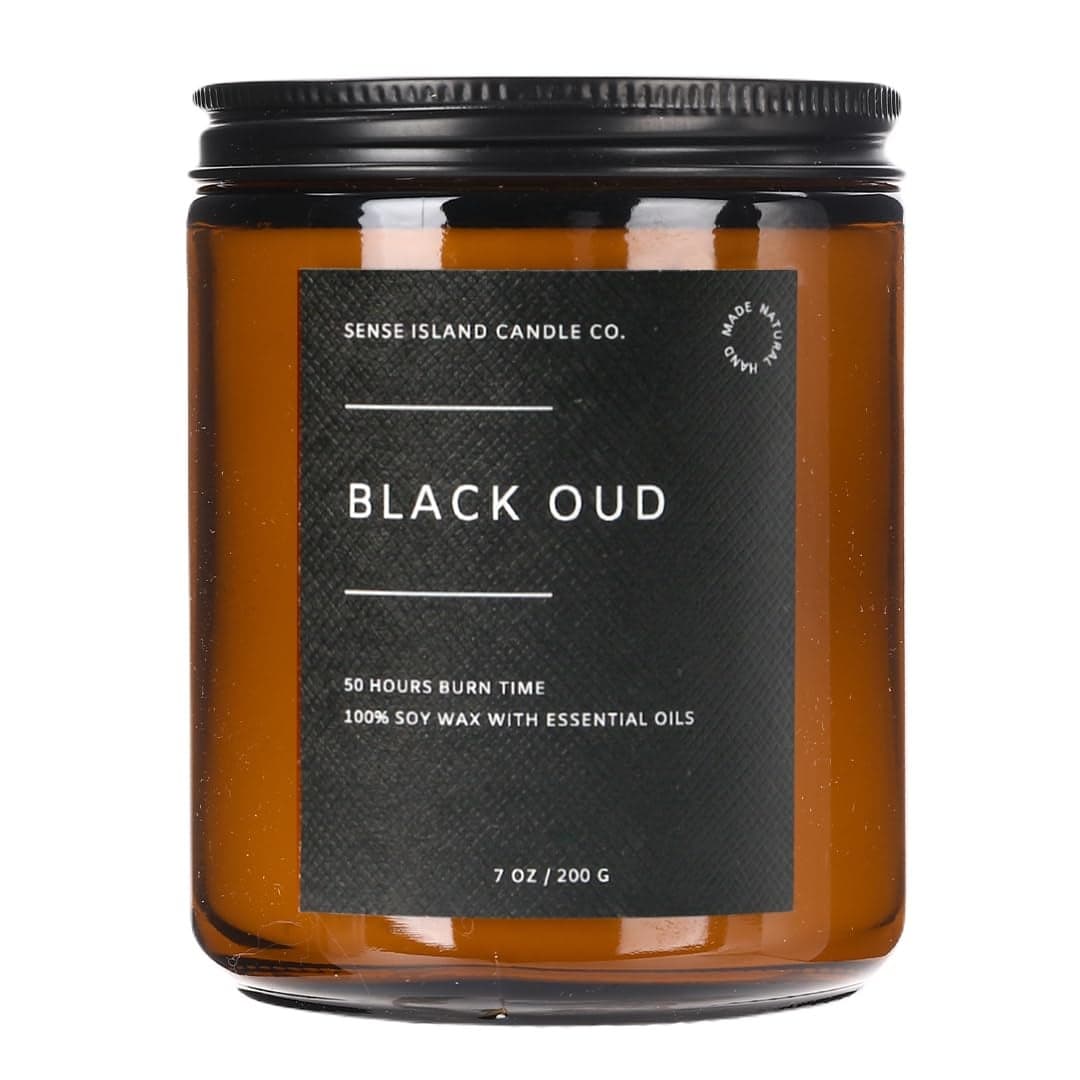 Black Oud Wood Wick Candle Luxury Earthy Woody Scent 100 Soy 50Hour Burn Scented Candle with Wooden Wick for Home Office Gifts