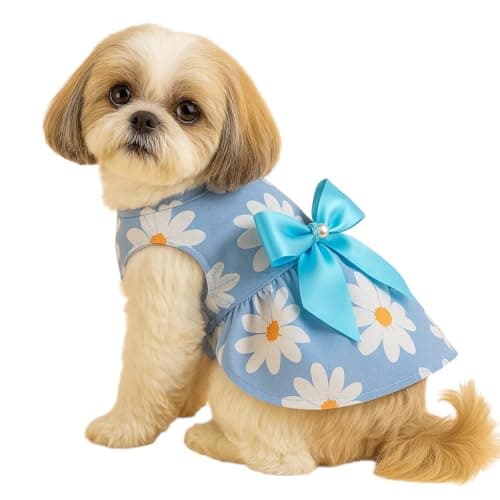 KUTKUT Small Girl Dog & Cat Flower Pattern Dress with Lovely Bow Pet Apparel | Puppy Dress Birthday Pet Apparel Dresses | Frock Dresses for Cavalier King, Frenchi, etc (Size: 2XL, Bust:55cm)
