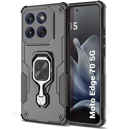 TheGiftKart Tough Armor Bumper Back Case Cover for Motorola Moto Edge 70 5G | Ring Holder & Kickstand in-Built | 360 Degree Protection Back Case Cover for Motorola Edge 70 5G (PC & TPU, Black)