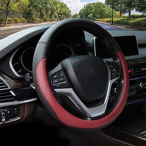 Valleycomfy Microfiber Leather Steering Wheel Cover LargeSize for F150 F250 F350 Ram 4Runner Tacoma Tundra Range Rover Model S X with 15 12 inches16 inches Outer Diameter Wine Red