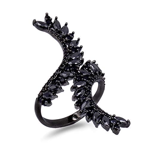 Cocktail Fashion Ring Size Adjustable From 6-8.5 CZ Marquise Shape Jewelry for Women (Black)