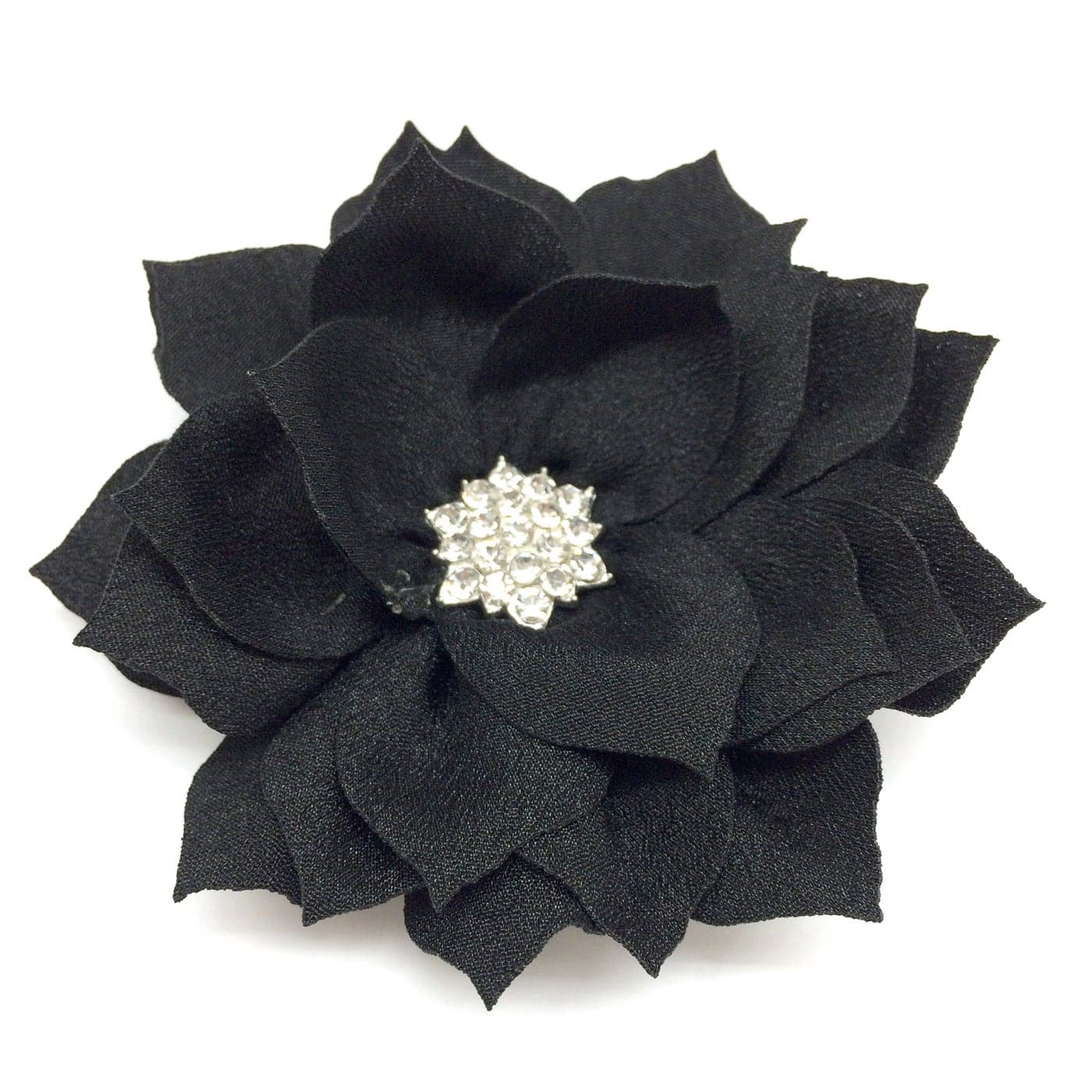PEPPERLONELY 10PC Set Black Flat Back Rhinestone Button Center Fabric Flowers 3 Inch