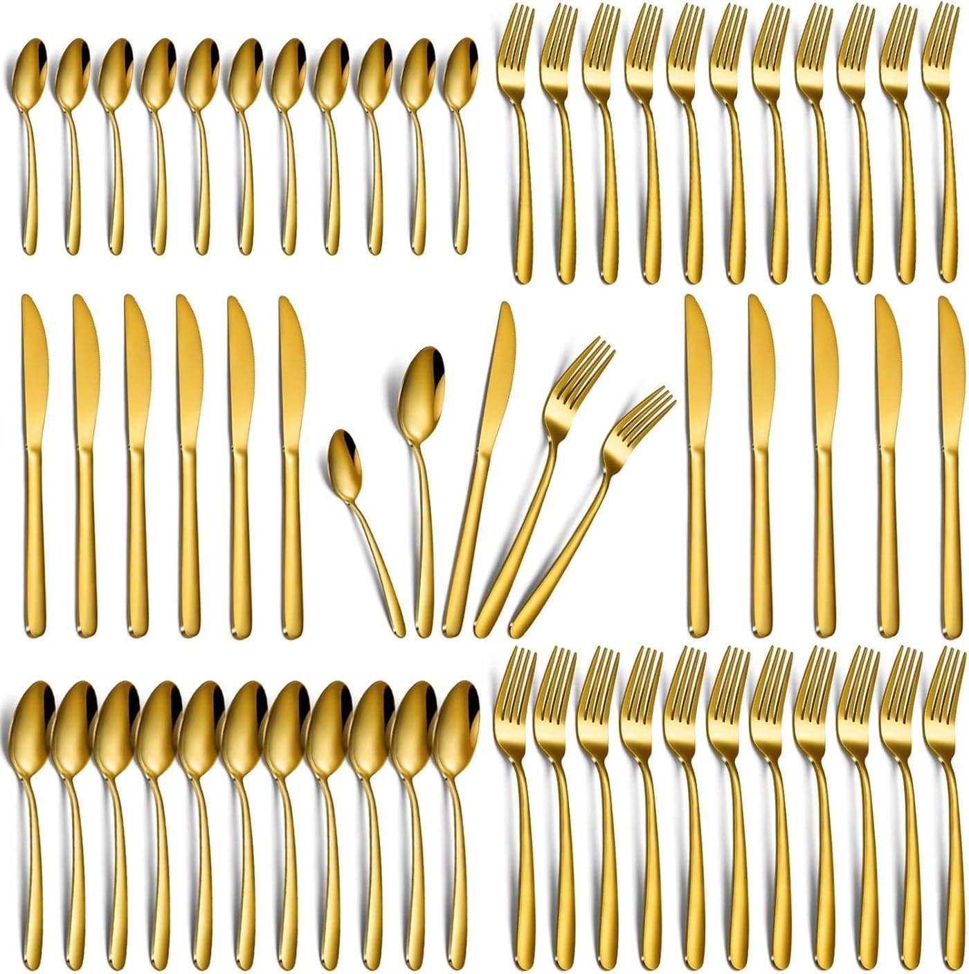 60Piece Gold Silverware Set for 12 Stainless Steel Cutlery Flatware Set Includes Forks Spoons and Knives Utensil Sets for Home Kitchen Restaurant Dishwasher Safe