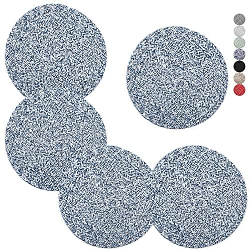 Trivets for Hot Dishes, Pots and Pans, 8 Inches Hot Pads 5 Pcs, Pot Holders for Kitchen, Heat Resistant Mat Protect Counter, Coasters Set Home Essentials Farmhouse Decor (Blue)
