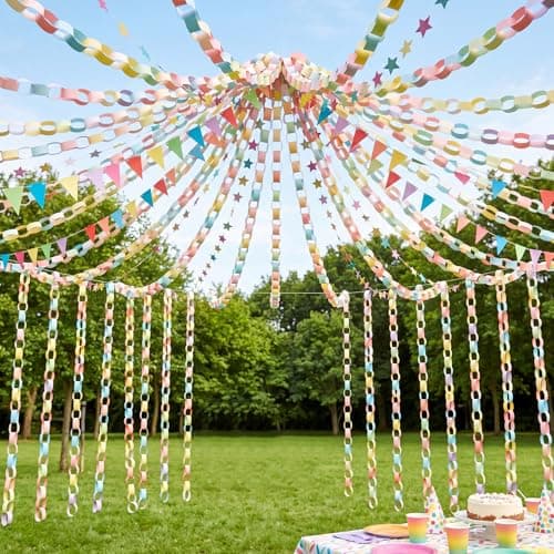 Lincia 600 Sheet Paper Chain Garland Strips 1x8 Inch with Double Sided Tape DIY Construction Paper Chains for Birthday Wedding Holiday Party Decorations Crafts Supplies Macaron