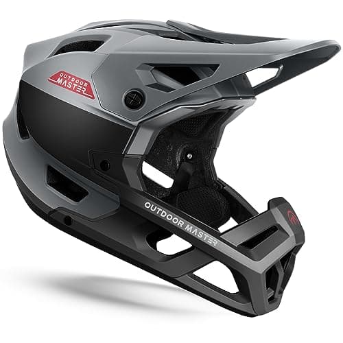 OutdoorMaster Full Face Mountain Bike Helmet for Men & Women-Two Removable Chin Pad Mountain Bike Helmet Grizzly, Ventilation Lightweight Racing Downhill DH BMX MTB Helmet (Slate Grey, Large)