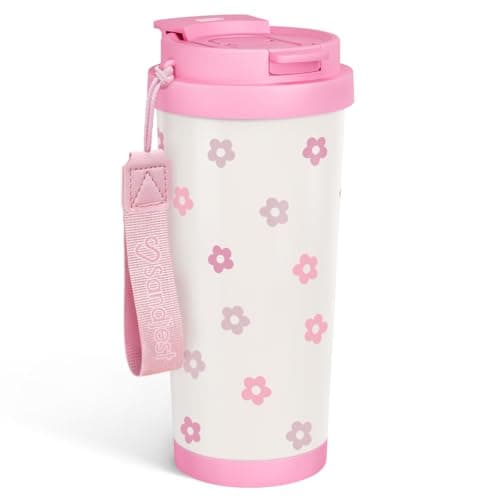 SANDJEST Floral Tumbler - Stainless Steel 2-in-1 Lid Coffee Tumbler 18 oz, Insulated Travel Mug Gift for Women Girls Teen, Birthday Christmas