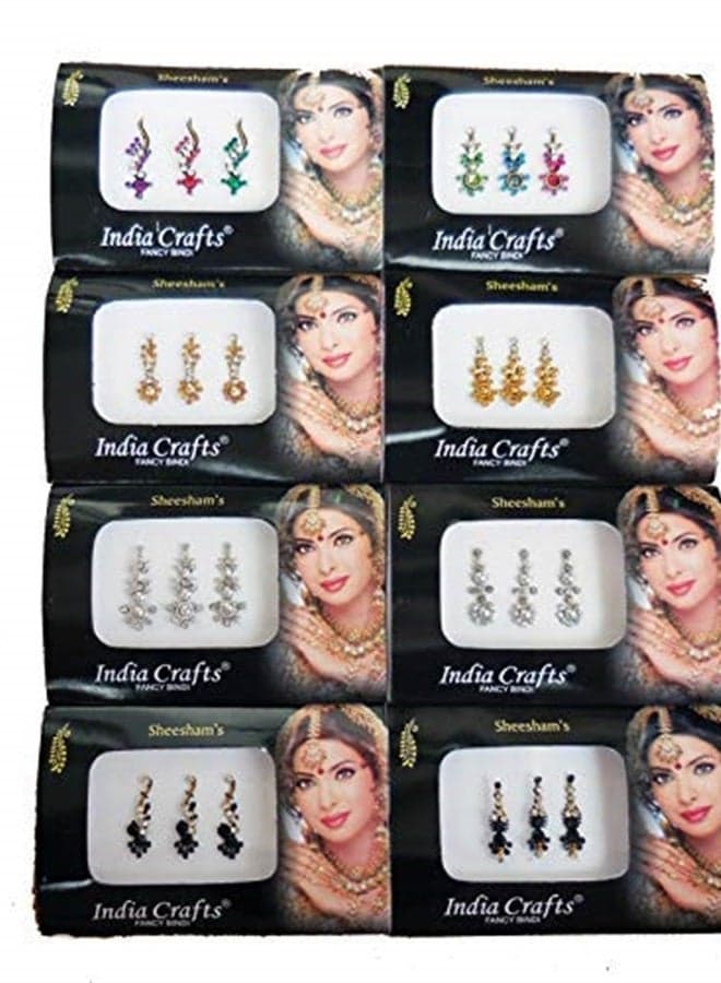 8 Combo Bindi Packs Silver/Gold/Black/Multicolored Face Jewels Bollywood tika