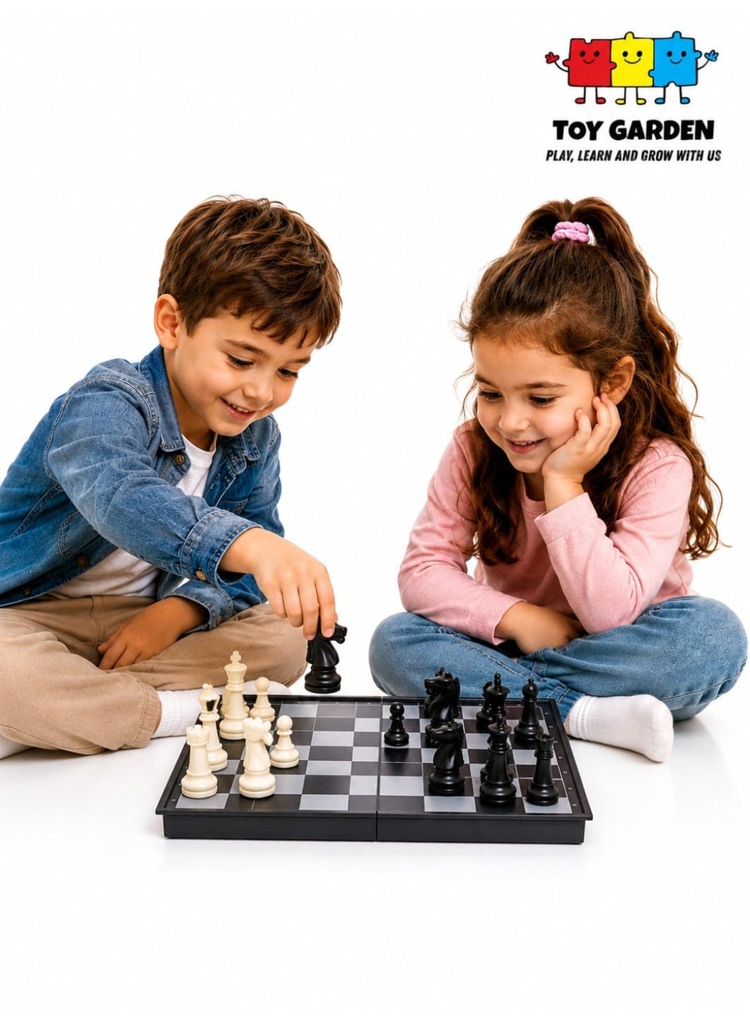 Chess Board, Folding Magnetic Chess Board Game – Black & White Travel Set with Secure Pieces for Kids & Adults, Portable Educational Toy