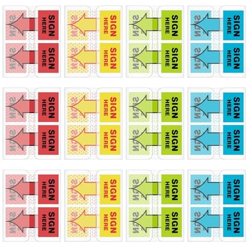 Jutom 12 Pack 600 Pcs Sign Here Tabs Sign Here Post Stickers Sticky Notarize Initial Date Tabs Flags Arrow Stickers Flags for Office School Students Notebook Annotating Notary Books Multicolored