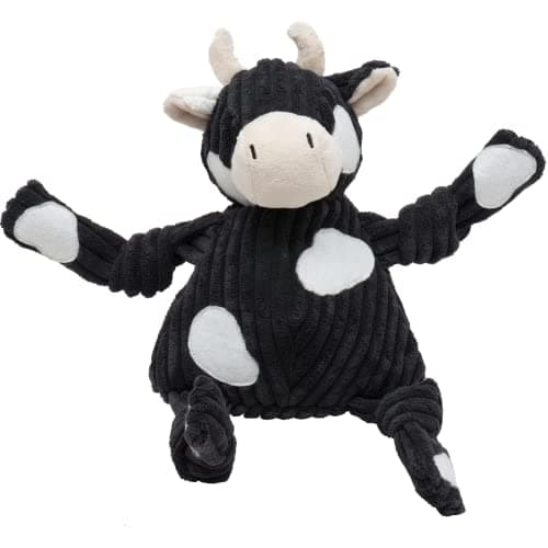 HuggleHounds Knottie Plush Dog Toy Dog Stuffed Animal Toy Squeaky Puppy Toys for Small Medium Large Dogs Durable Plush to Keep Them Busy Angus Cow Large