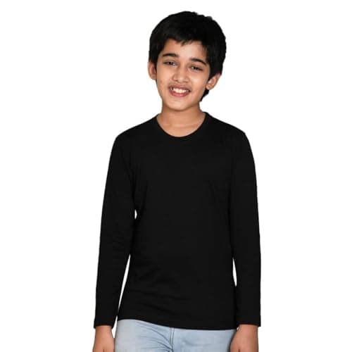 Nusyl Boys Full Sleeves Solid T-Shirt for Kids | Soft Cotton Blend | Comfortable Regular Fit | Casual 2-16 Years | Black
