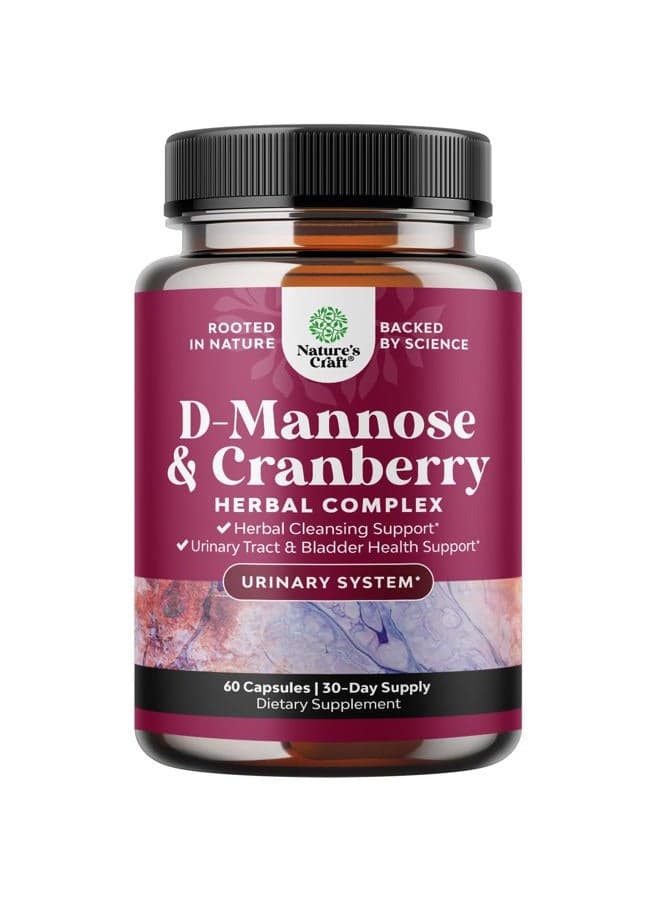 D Mannose with Cranberry Extract Capsules - D Mannose Capsules for Kidney Cleanse Liver Support and Urinary Tract Health for Women - D-Mannose 1000mg Capsules with Hibiscus and Dandelion 60 Count
