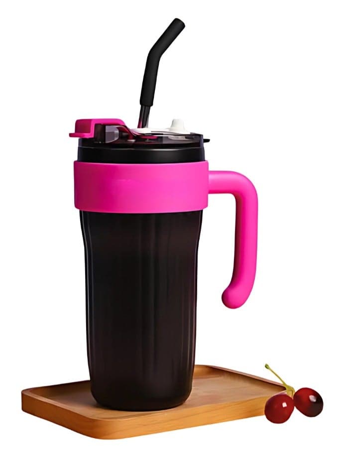 Twisoo Insulated Tumbler with Handle and Straw Lid, Stainless Steel Coffee Mug Portable Coffee Tumbler Leak-Proof Coffee Cup Travel Mug Hot and Cold BPA-Free Fit in Car Cup Holder 860ml (Black)