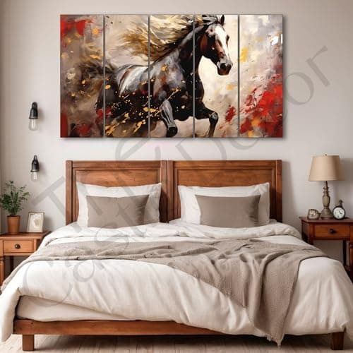 The Castle Decor Modern horses painting with frame Big Size 27x48 Wall art for living room,Bedroom,Drawing room,Hotels-Wooden Framed-330