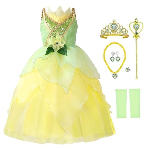 MDycW Princess Tiana Fairy Costume Halloween Dress up for Girls Special Occasion Dresses Birthday Party Fancy Outfits