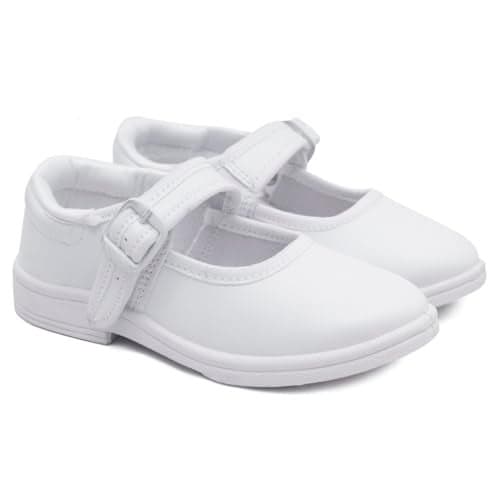 ASIAN School Shoes for Girls | Hook & Loop Adjustable School Comfortable Uniform Shoes White,UK 3