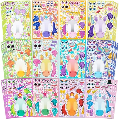 JOYIN 36PCS 9x6 Make a face Stickers for Kids Party Favors Kids Crafts Make Your Own Fantasy Unicorn Stickers Goodie Bags Stuffers Classroom Rewards