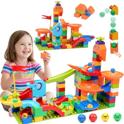 COUOMOXA Marble Run Building Blocks for Kids STEM Educational Toys for 3 4 5 6 7 8 Years Old Kids Catapult Track Set Compatible Classic Blocks Age 35 48 Birthday Gifts Boys Girls