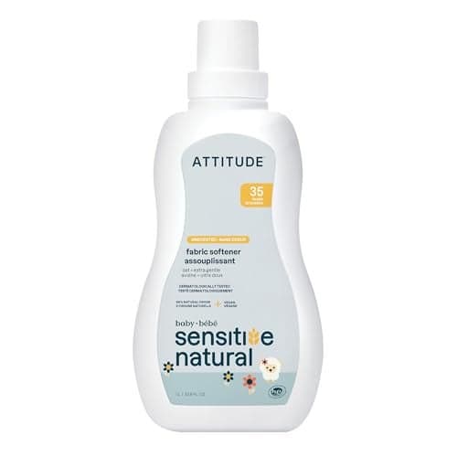 ATTITUDE Baby Fabric Softener for Sensitive Skin, Plant and Mineral Based Ingredients, Vegan Household Products, Unscented, 35 Loads, 33.8 Fl Oz
