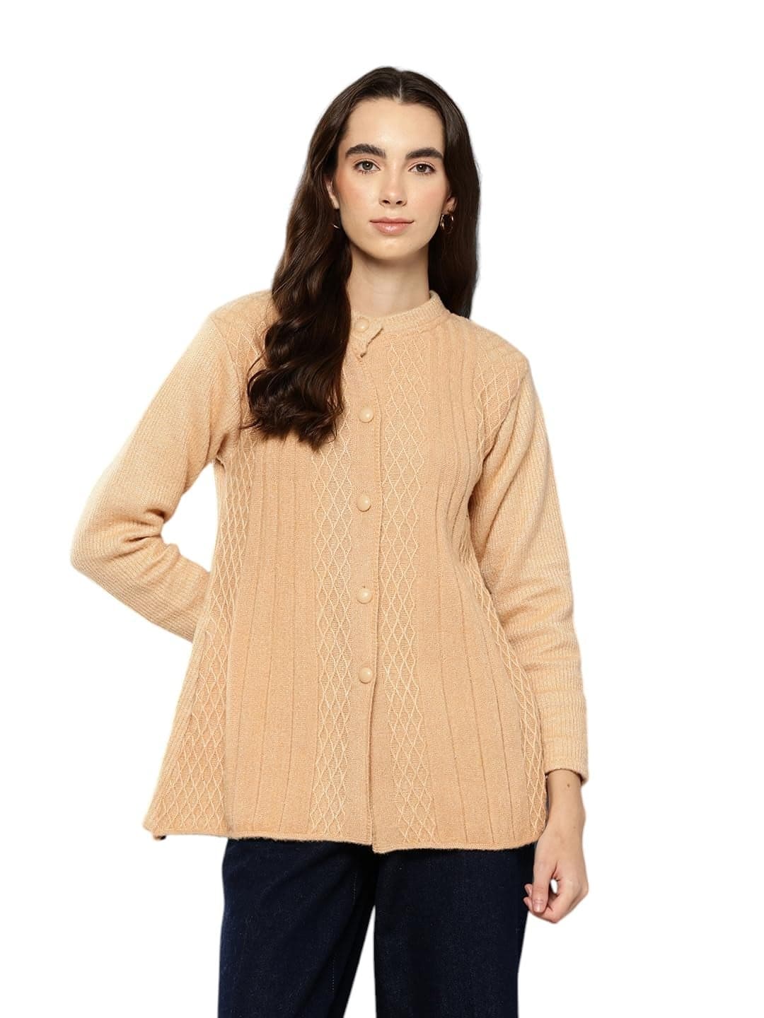 Aarika Womens Fawn Colour Woolen Sweater-(S-L)-(CG-W-MD-23-FAWN-S)