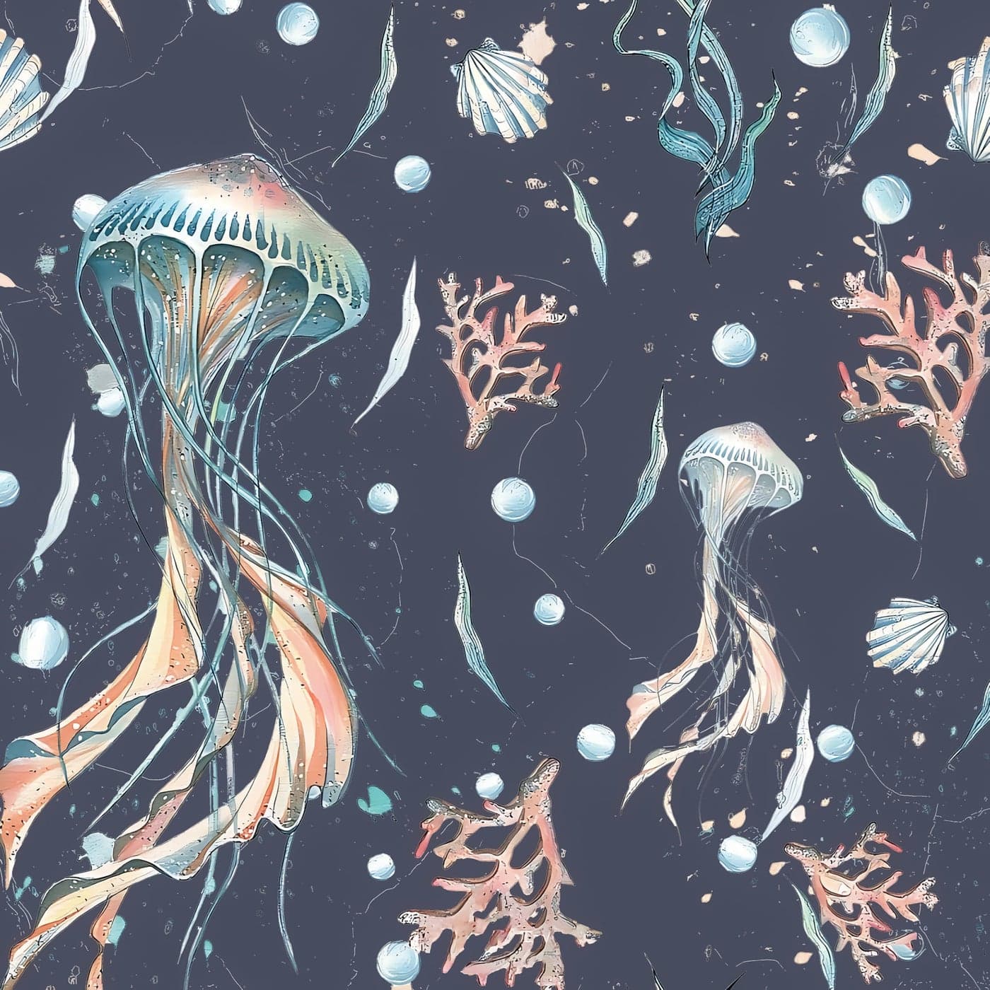 HeloHo Peel and Stick Wallpaper Dark Blue Wall Paper Ocean Jellyfish Seaweed Self Adhesive Removable Waterproof Contact Paper for Bathroom Living Room Decor 173 X 787