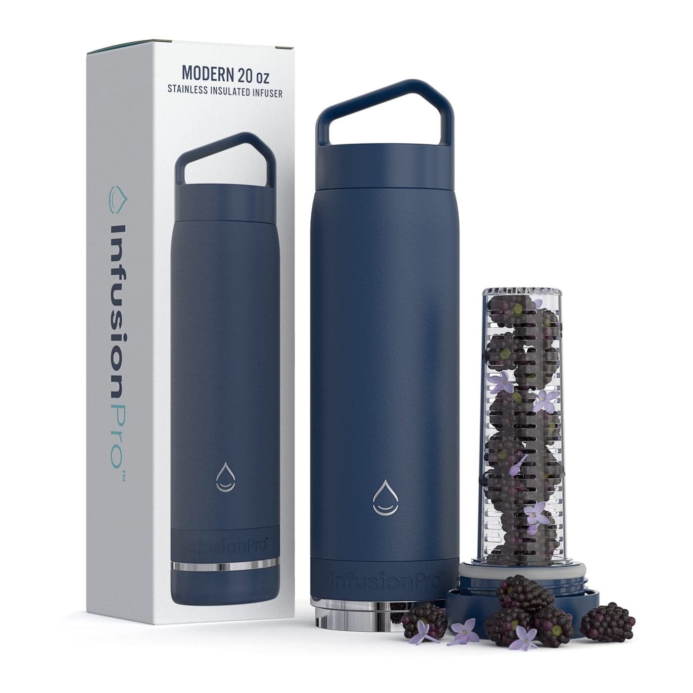 Infusion Pro Fruit Infuser Water Bottle Vacuum Insulated 20 oz Stainless Steel Fruit Infusion Recipe eBook Bottom Loading Water Infuser for More Flavor Easy Cleaning Great Gift Water Bottle