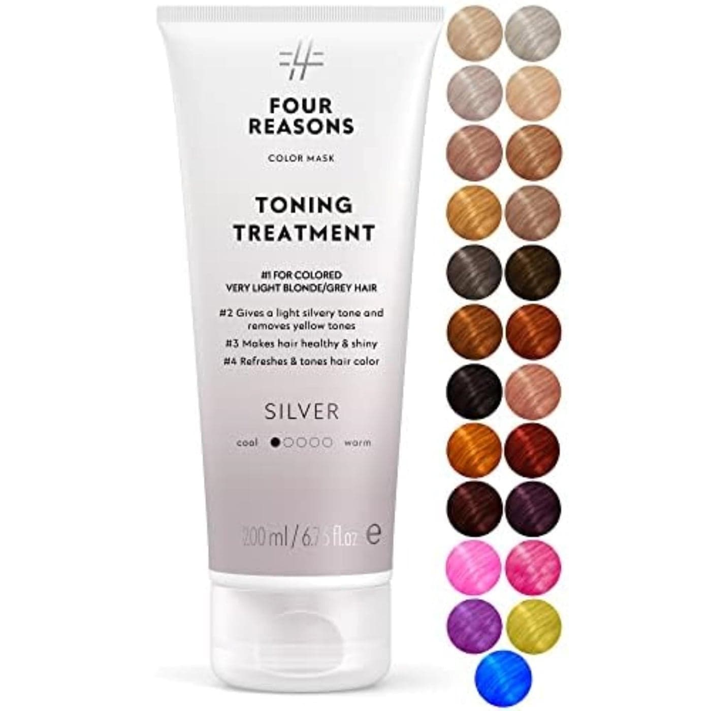 FOUR REASONS Color Mask Silver 27 Colors Toning Treatment Color Depositing Conditioner Tone Enhance ColorTreated Hair Semi Permanent Hair Dye Vegan and CrueltyFree 676 fl oz