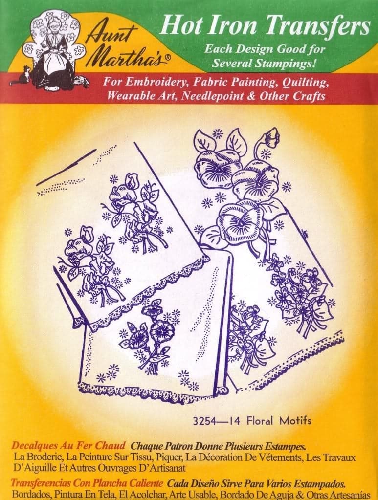 14 Floral Motifs Aunt Martha's Iron Embroidery Transfer