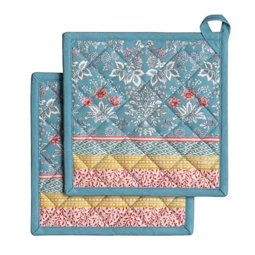 Maison d' Hermine Pot Holders 100% Cotton Heat Resistant Potholders 8" x 8" Hot Pads with Loop BBQ Cooking Baking Hotel Farmhouse Kitchen Handling Hot Pans Spring Summer (Pack of 2, Marquise)