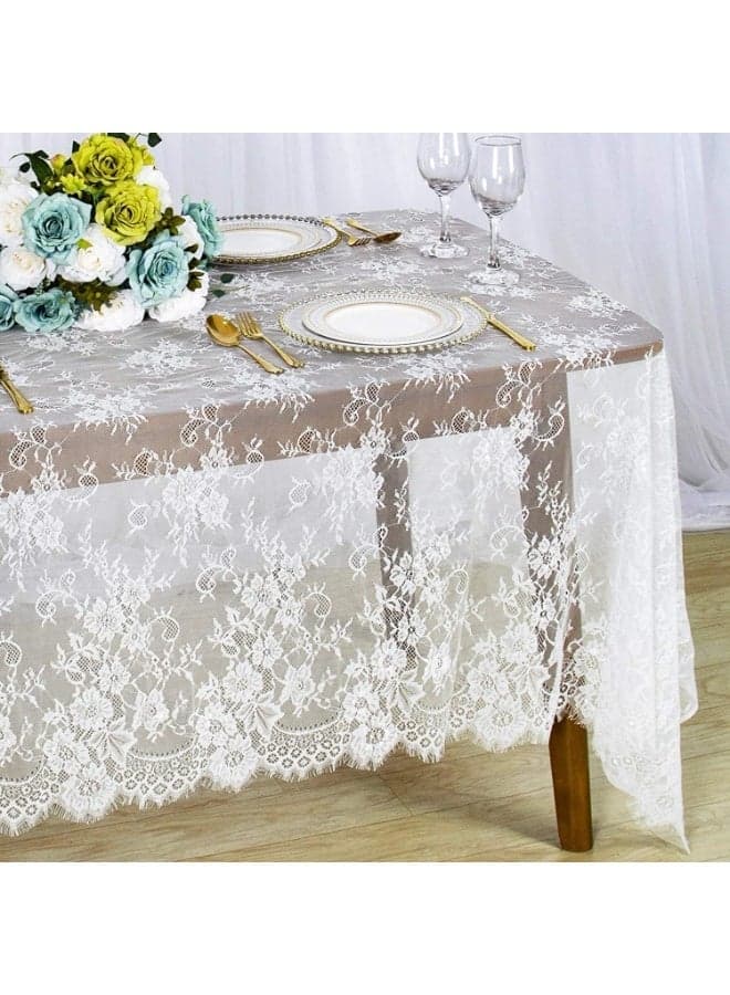 Lace Tablecloth, Floral Lace Table Cloths, Rectangular Washable White Overlays Rustic Table Cloth, Elegant and Romantic, for Catering Events, Dinner Parties, Weddings Decorations, 60''X120''