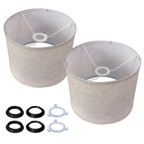 Beige Linen Lampshade Set of 2 11 Diameter x 885 Height Fabric Drum Lamp Shades Easy Assembly Required Lampshade Replacement Lampshades for E26 Socket and E27 Socket Table Lamps Floor Lamps