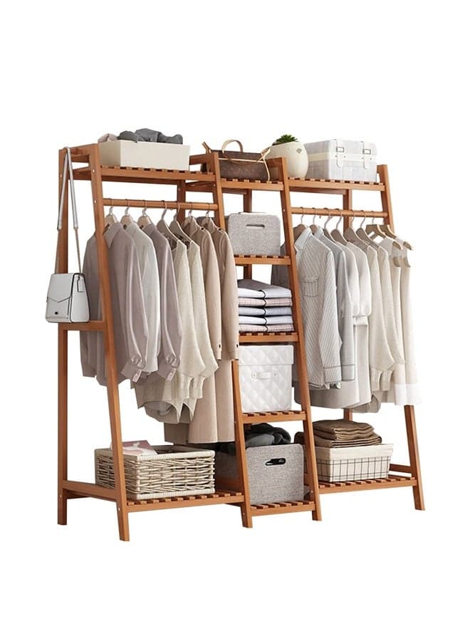 Wooden Coat Rack Stand - Trapezoid Ladder Design, Modular Assembly, Brown 160cm - Entryway & Bedroom Organizer