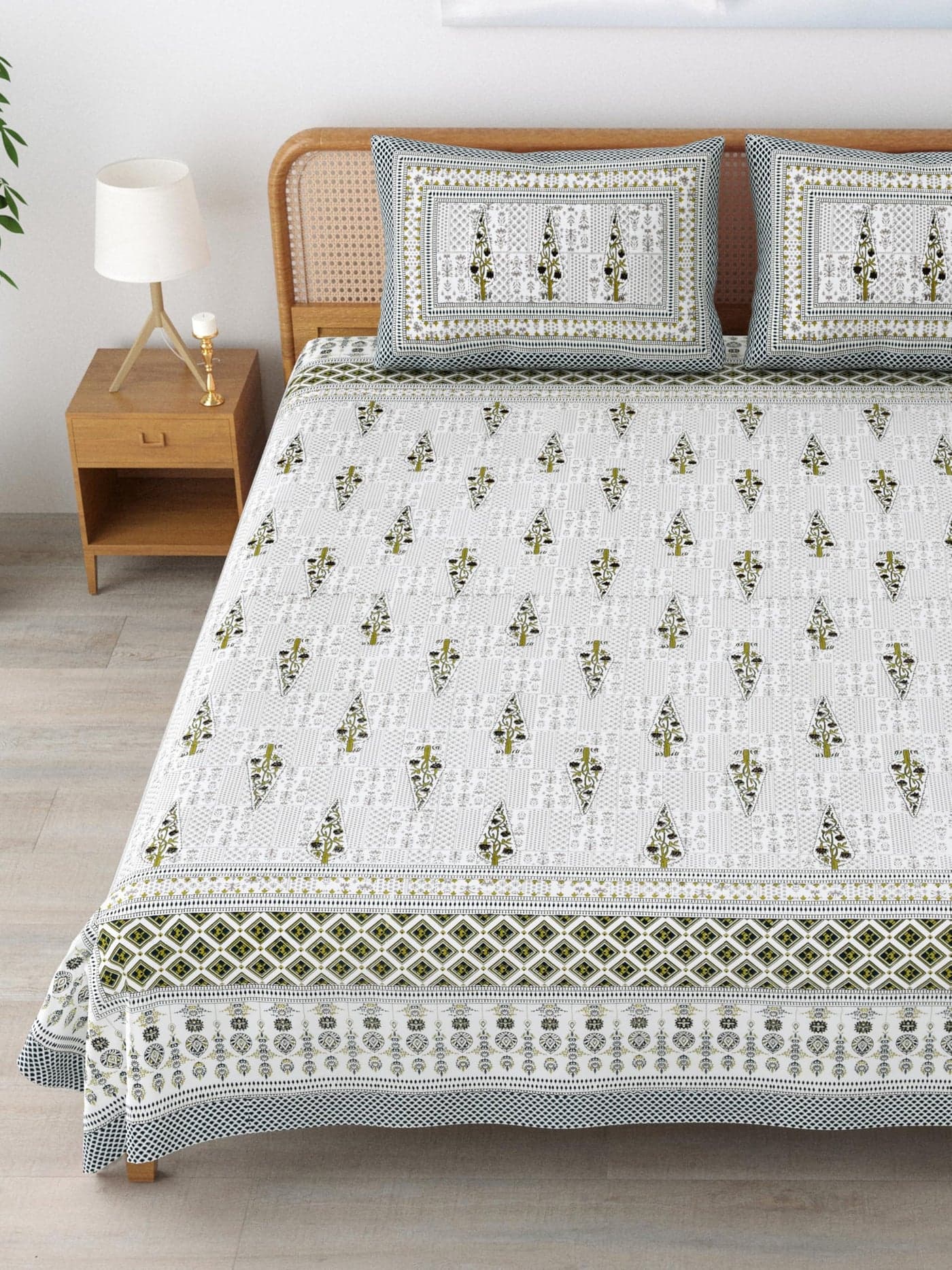 Mafatlal Sanskriti Pure Cotton Bedsheet for Double Bed King Size | 90 x 108 Inches | 144 TC | Rajasthani Handcrafted Chadar | Soft Fabric | Granite