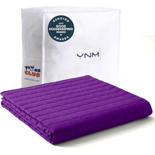 YnM 15lbs Weighted Blanket for Adults, Cotton Heavy Bed Throw Blanket with Cooling Glass Beads for All Season Use, Ideal for One Person of 140lbs (60x80 Inches, Queen Bed, Fuchsia Purple)