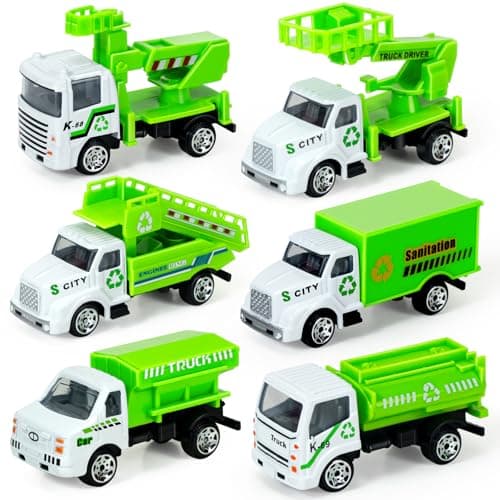 Bloolilies 6 Pack Diecast Garbage Truck Toys, Mini Trash Truck Toy for Kids Toddlers Sanitation Car Play Vehicles Set for Boys Girls Age 2 3 4 5 6 7 Years Old Birthday Party Favors Gift & Cake Toppers