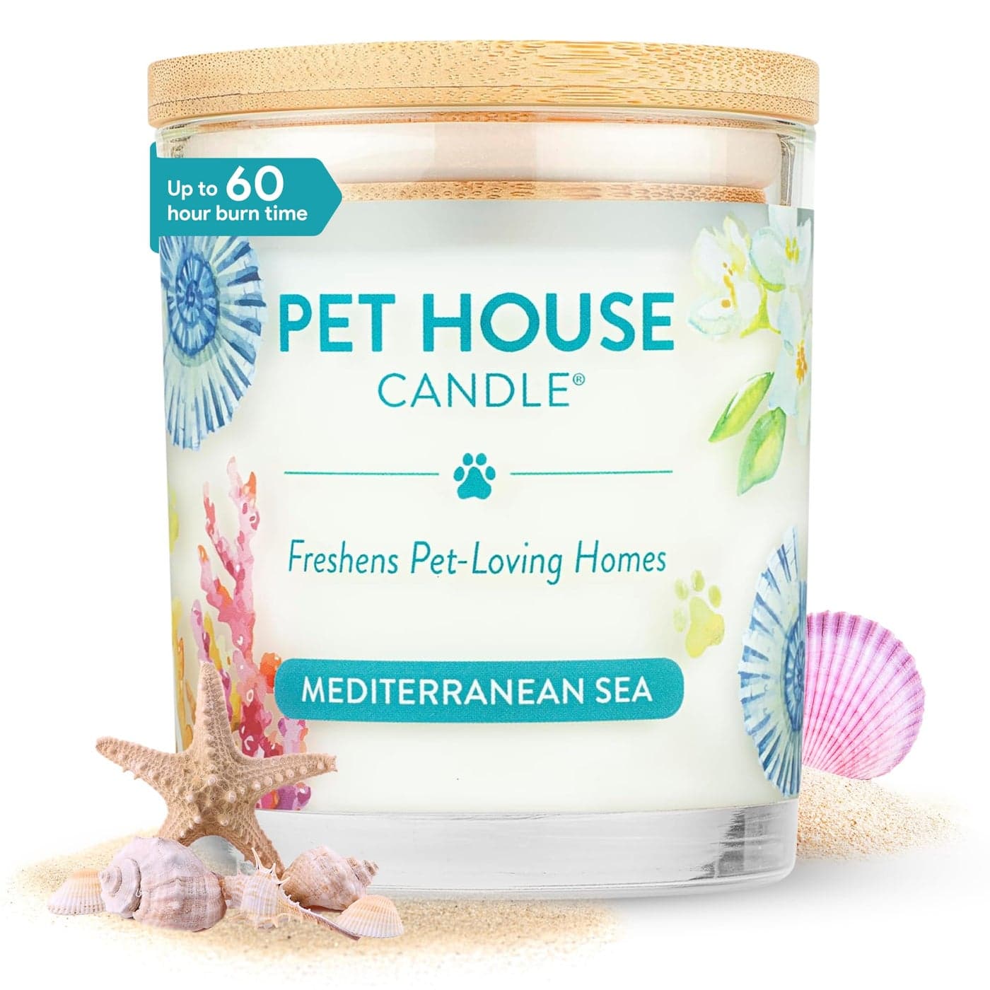 One Fur All Pet Friendly Candle 9 OZ Scented Soy Candle Clean Burning Long Lasting Air Freshener for Home Mediterranean Sea