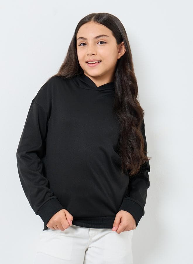 Teen Black Relaxed Fit Solid Hoodie