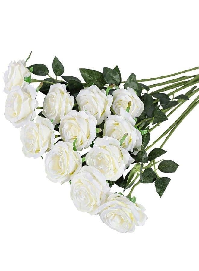 12 Piece Rose Silk Artificial Flower White
