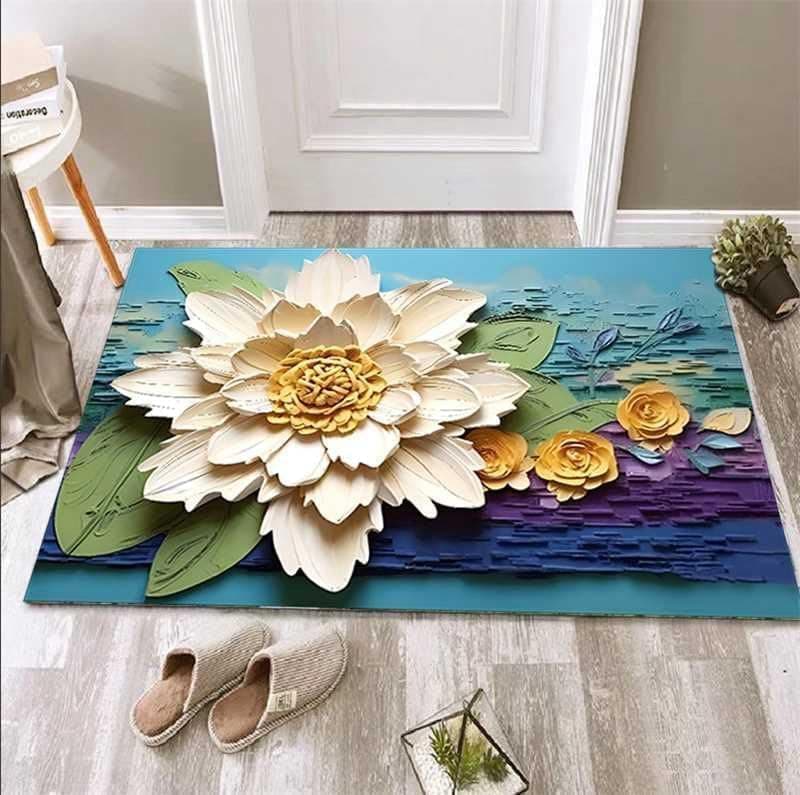 Rylan Bathroom Mat,Door mat Door Mat, Rubber Non-Slip Quick Dry Rugs Fit Under Door Super Absorbent Thin Fashion Washable Oval Floor Bath Mat for Bathroom, Bathtub, Shower and Sink (Blue Rose-2 pc).