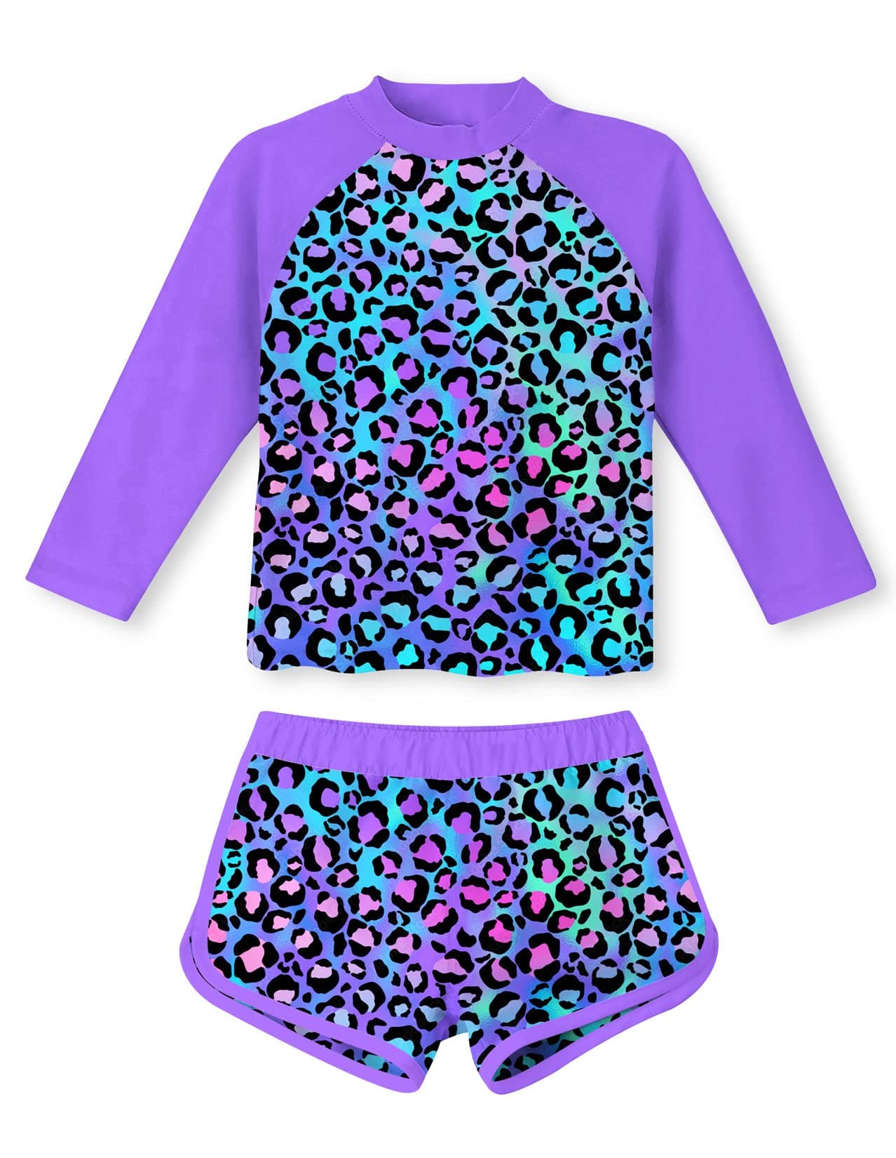 Little Girls 2-Piece Swimming Suits 7 8 Yrs Old Long Sleeve Rash Guard Stylish Bathing Suit Leopard Printed with UPF 50+ Sun Protection for Summer Beachwear Swimwear
