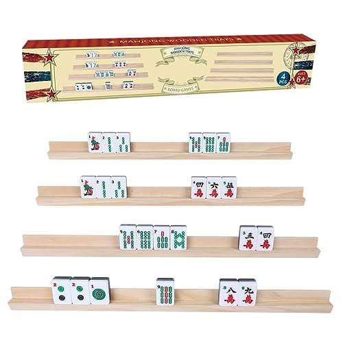 GOTHINK Wooden Mahjong Tiles Trays/Racks/Holders Set of 4, Upgrade Your Mahjong Game, Racks for Mahjong, Mexican Train, Dominoes, and More (Racks Only)