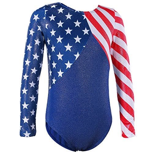 BAOHULU Gymnastics Leotards for Toddler Girls Patriotic Sparkle Red Blue Athletic Dancewear B146_US_12A