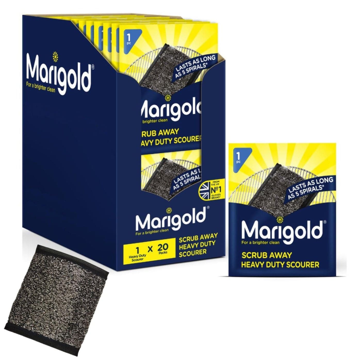 Marigold Scrub Away Stainless Steel Scourers 20 Single Packs of Scouring Pads Heavy Duty Non Scratch Metal Scourer Easy to Clean Tackles Tough and Burnt on Food